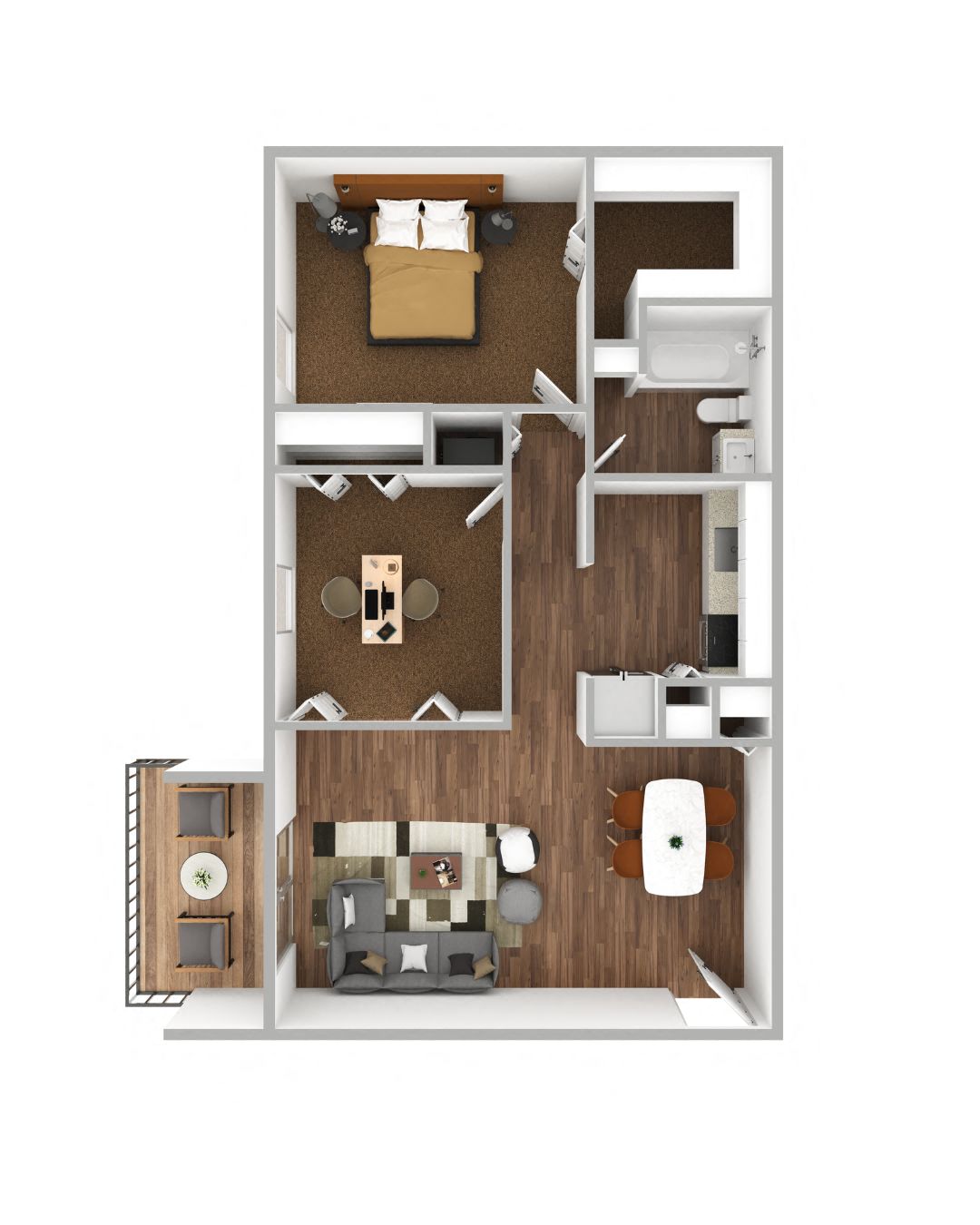 Floor plan for 1 bed, 1 bath, 750 sqft